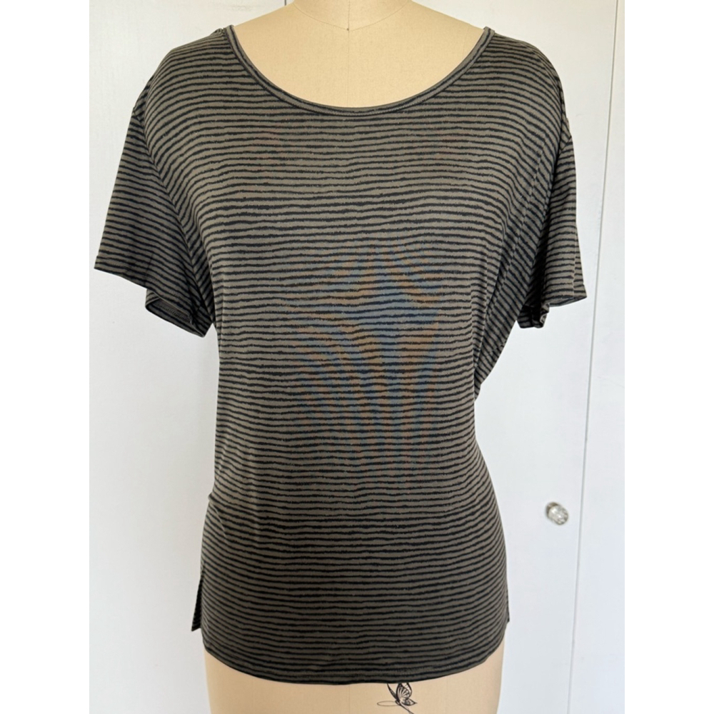 Women's Champion short sleeve T-shirt XL Olive Black Striped back cutout